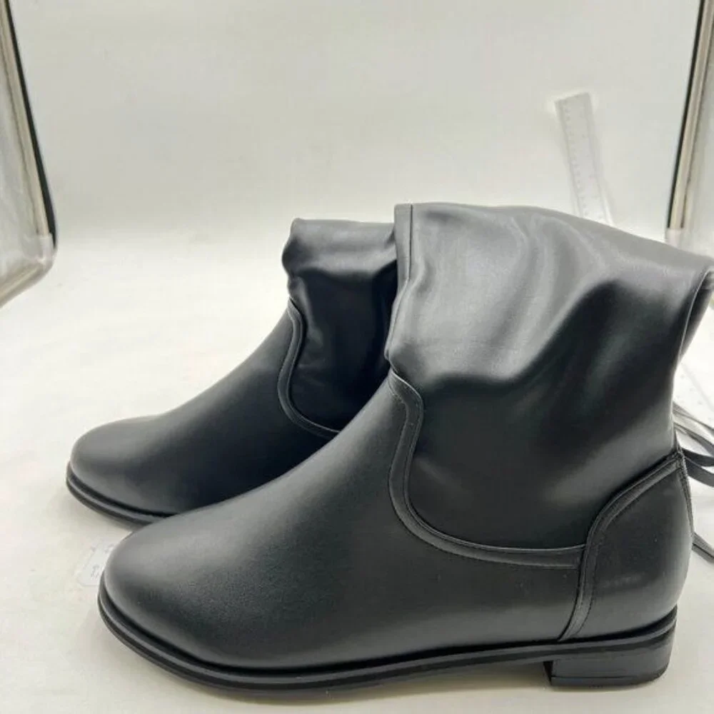 Women's Knee High Boots Women Chunky Tall Long Boots Low Heel, Round Toe Black
